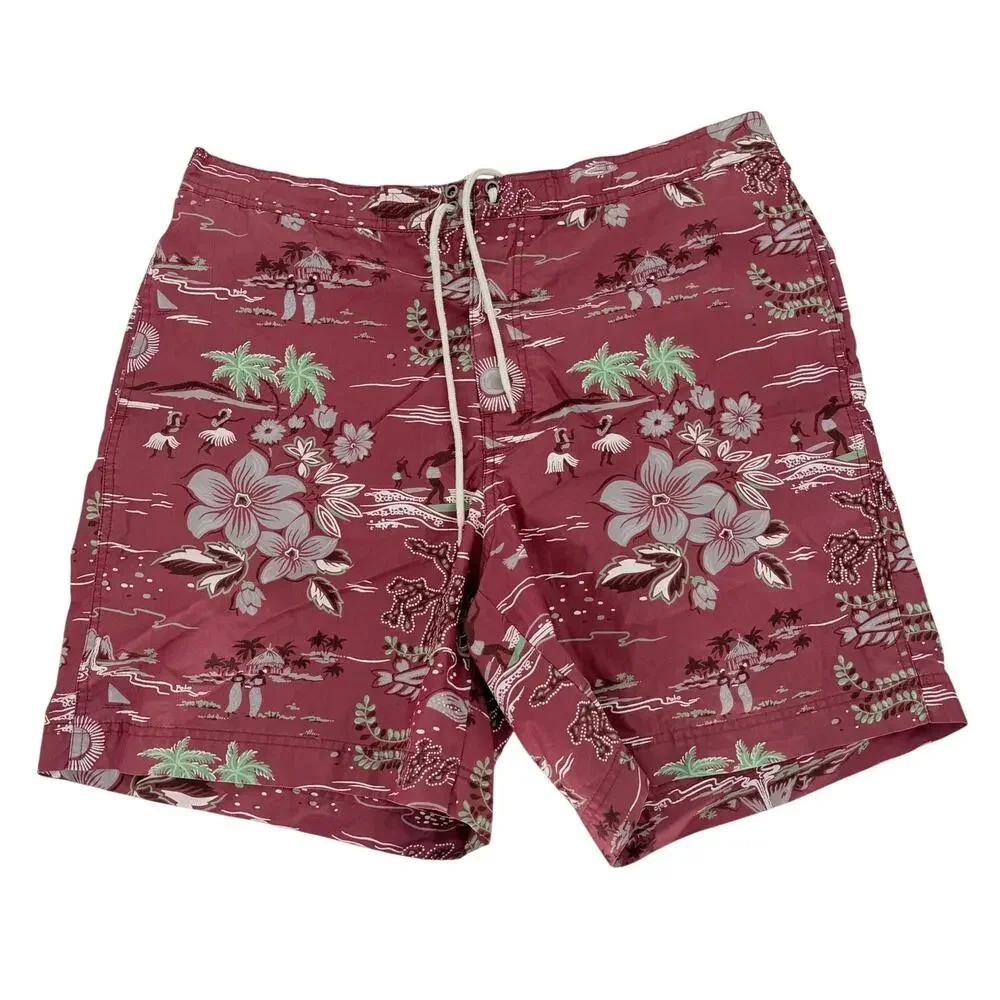 Vintage Polo Ralph Lauren Men's Swimming Trunks‎ L Logo Hawaiian Luau Volcano